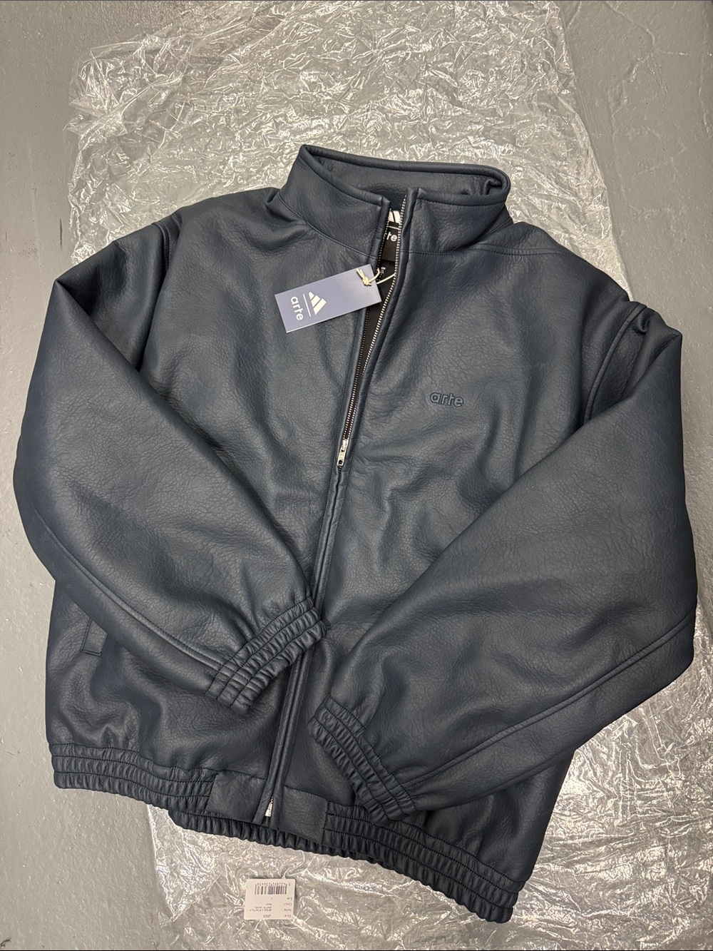 Adidas x Arte Navy Faux-Leather Zip Jacket for Men SOLD OUT EVERYWHERE